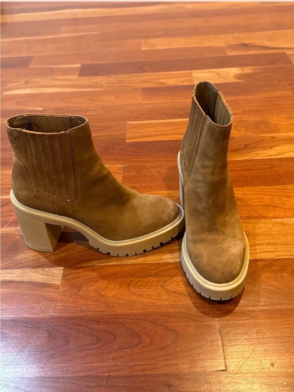 Dolce Vita Tan Suede Platform Chelsea Booties